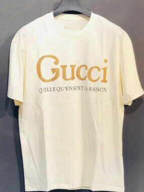 Chic French Slogan Gold Lettering Graphic Tee Off-White